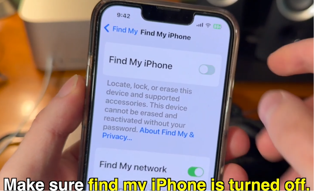 Disable Find My iPhone in Apple ID Settings