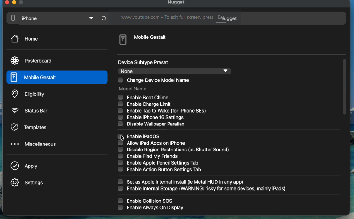 Enable iPadOS option in Mobile Gestalt tab