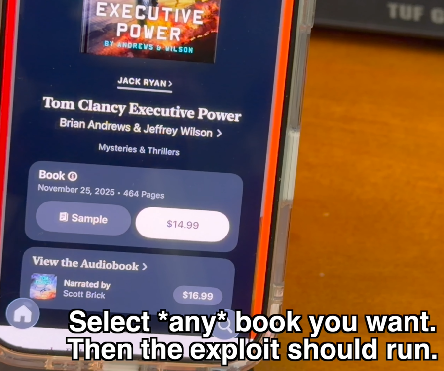 Select a book sample to trigger exploit