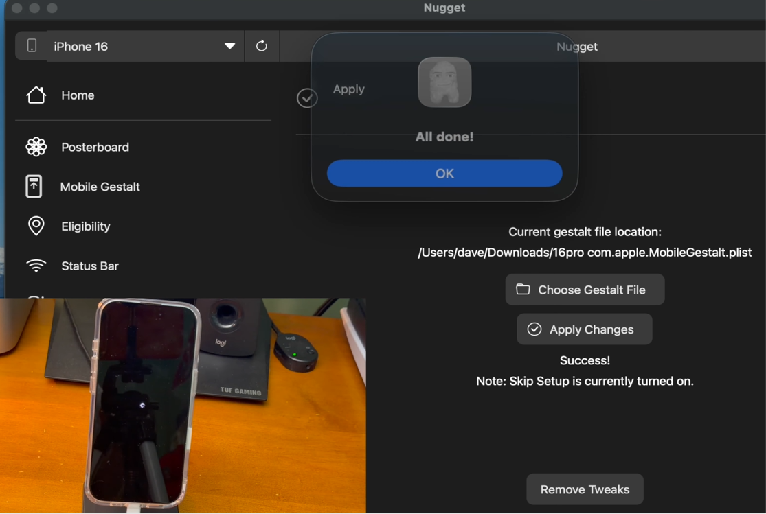 Nugget progress logs and device reboot