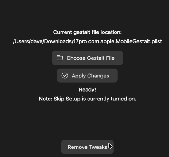 Remove Tweaks button in Nugget Apply menu