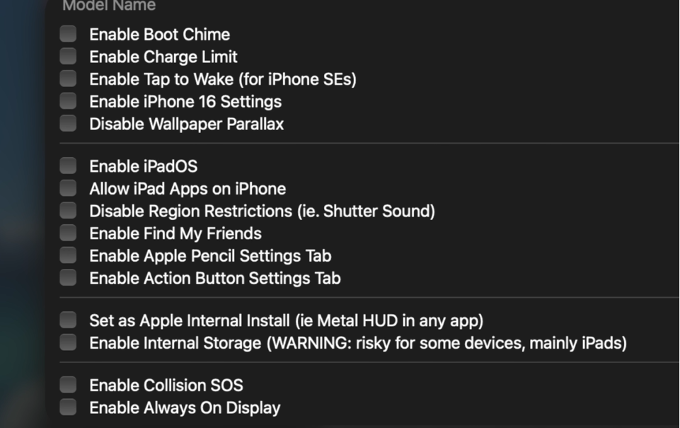Device Subtype Preset dropdown position