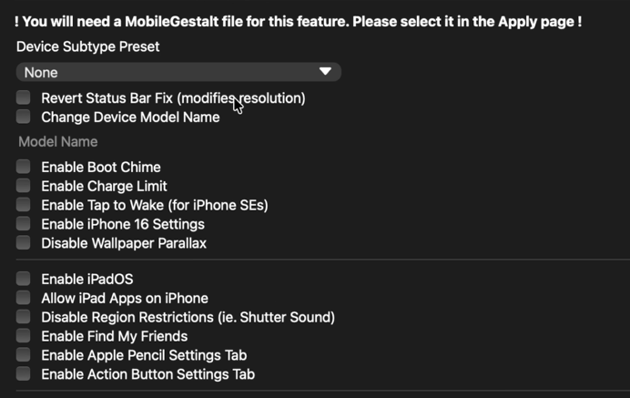 Nugget Preset dropdown open