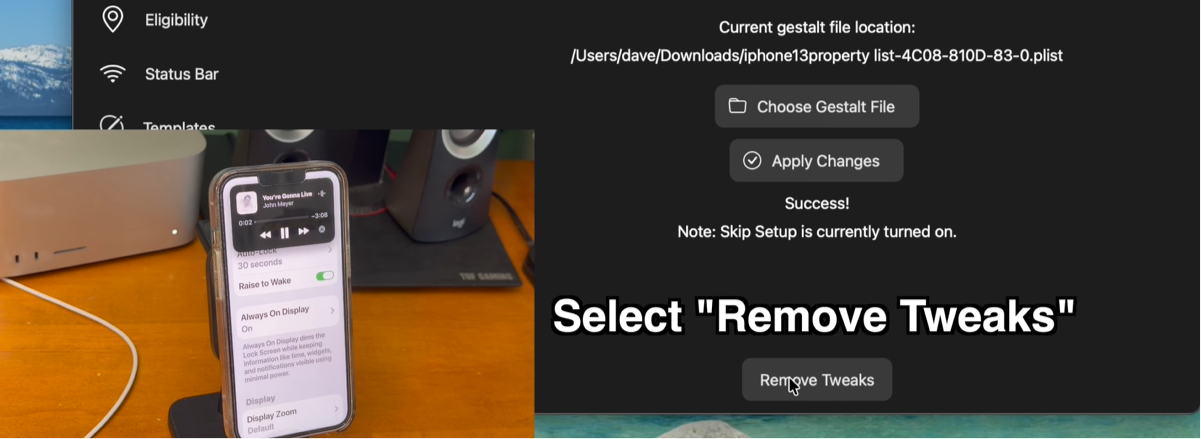 Click Remove Tweaks settings button