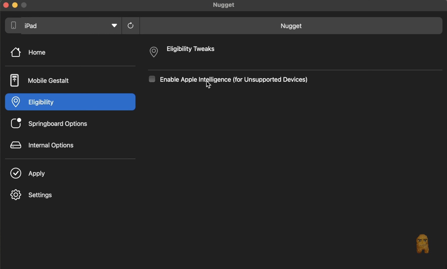 Enable Apple Intelligence toggle in Nugget