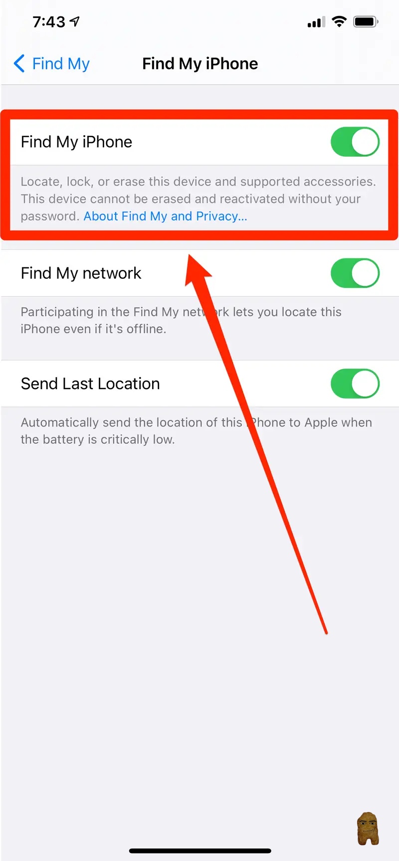Disable Find My iPhone