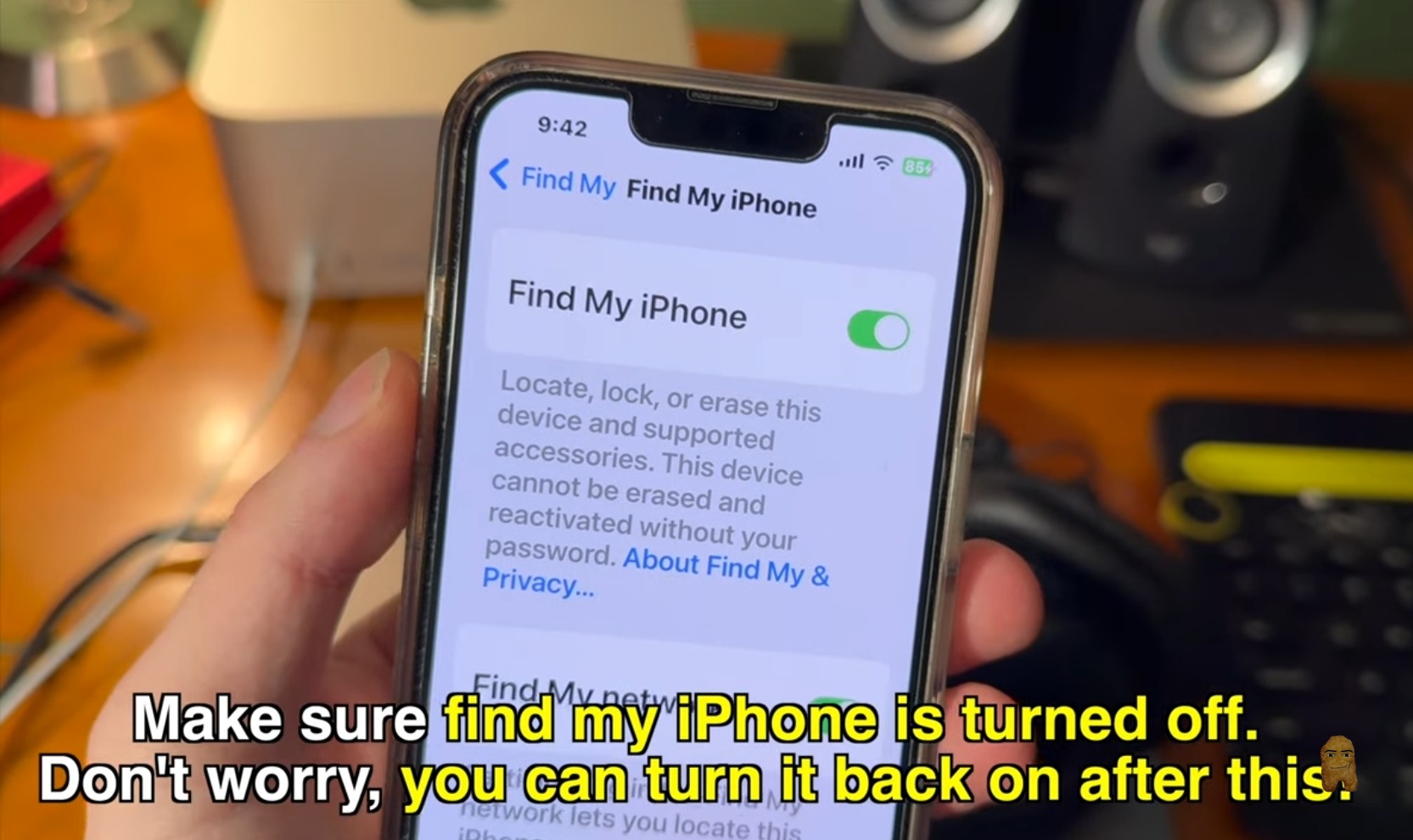 Toggle Find My iPhone switch to Off
