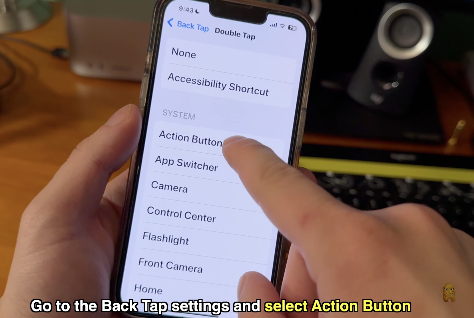 Select Action Button in Back Tap menu