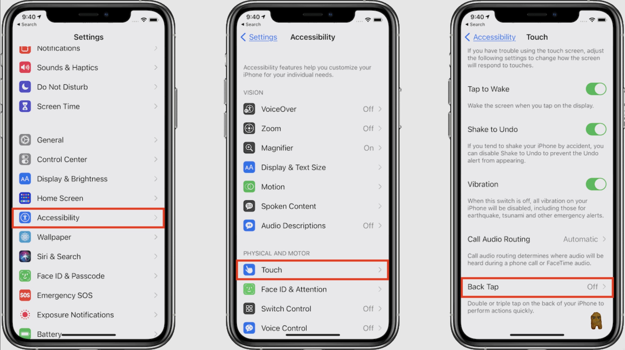 Navigate to Back Tap in iOS Settings
