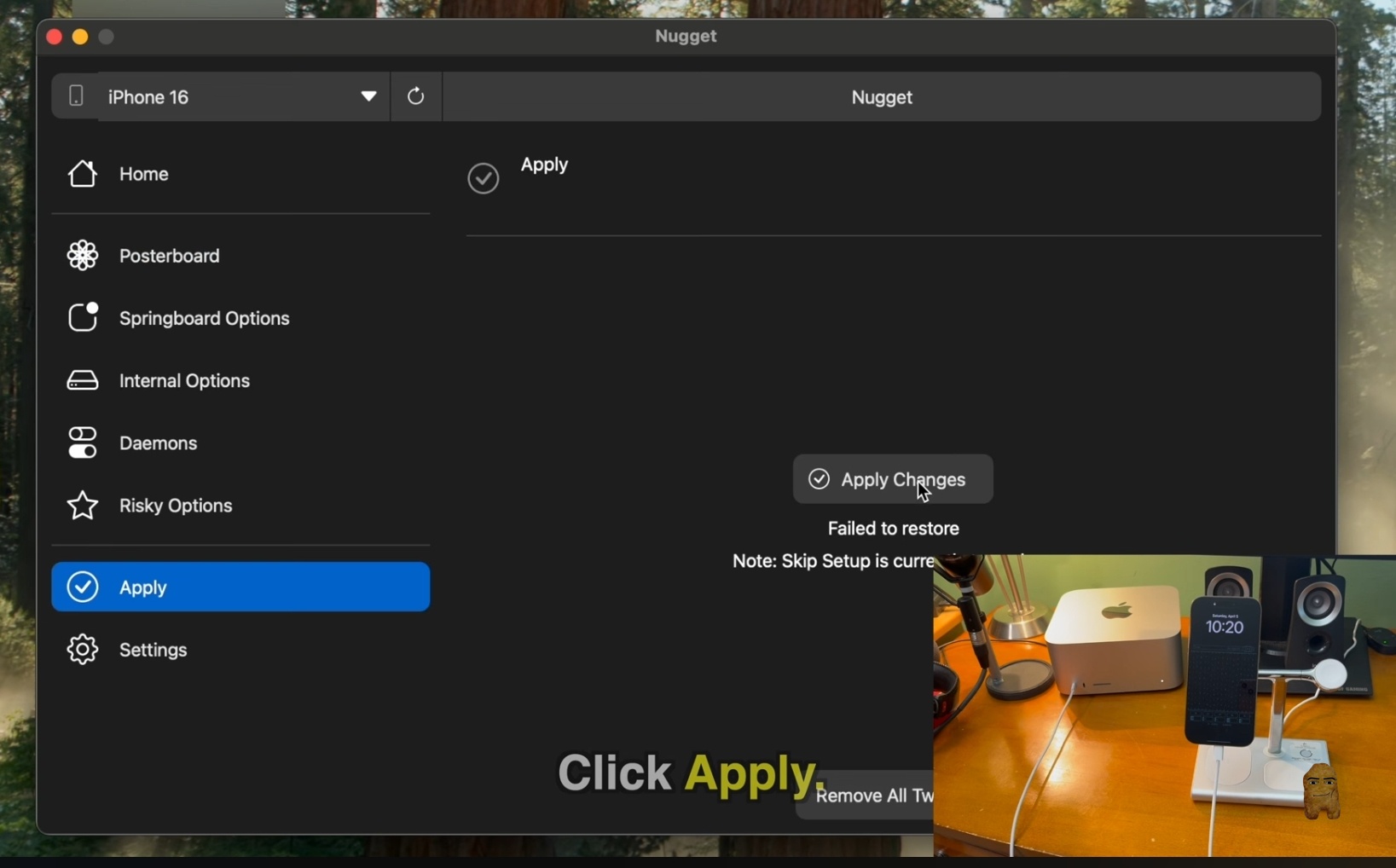 Select Apply Section in Nugget Sidebar