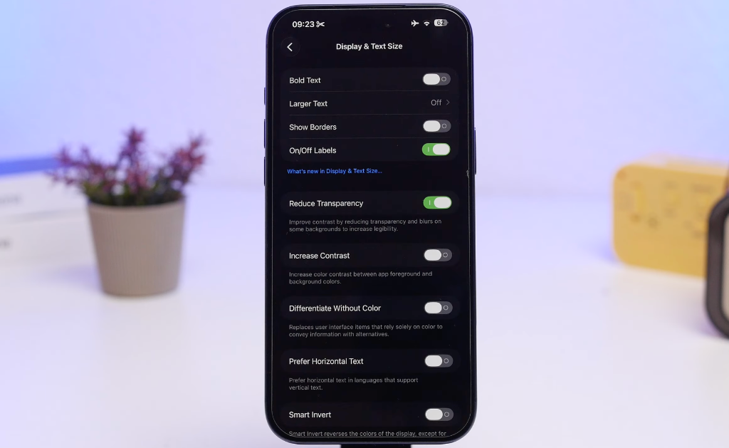 Step 3: Reduce Transparency accessibility toggle enabled