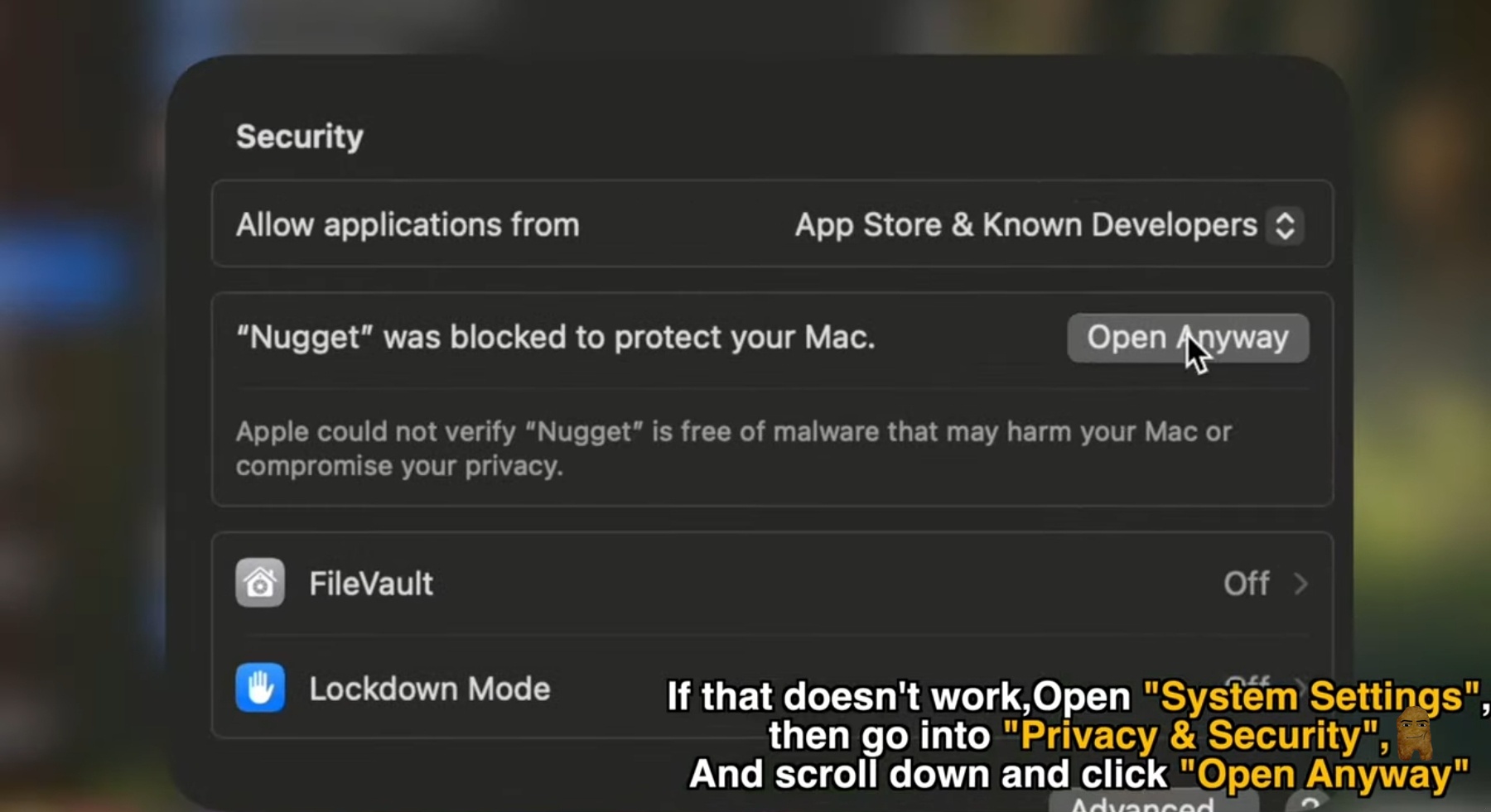 Open Anyway confirmation dialog
