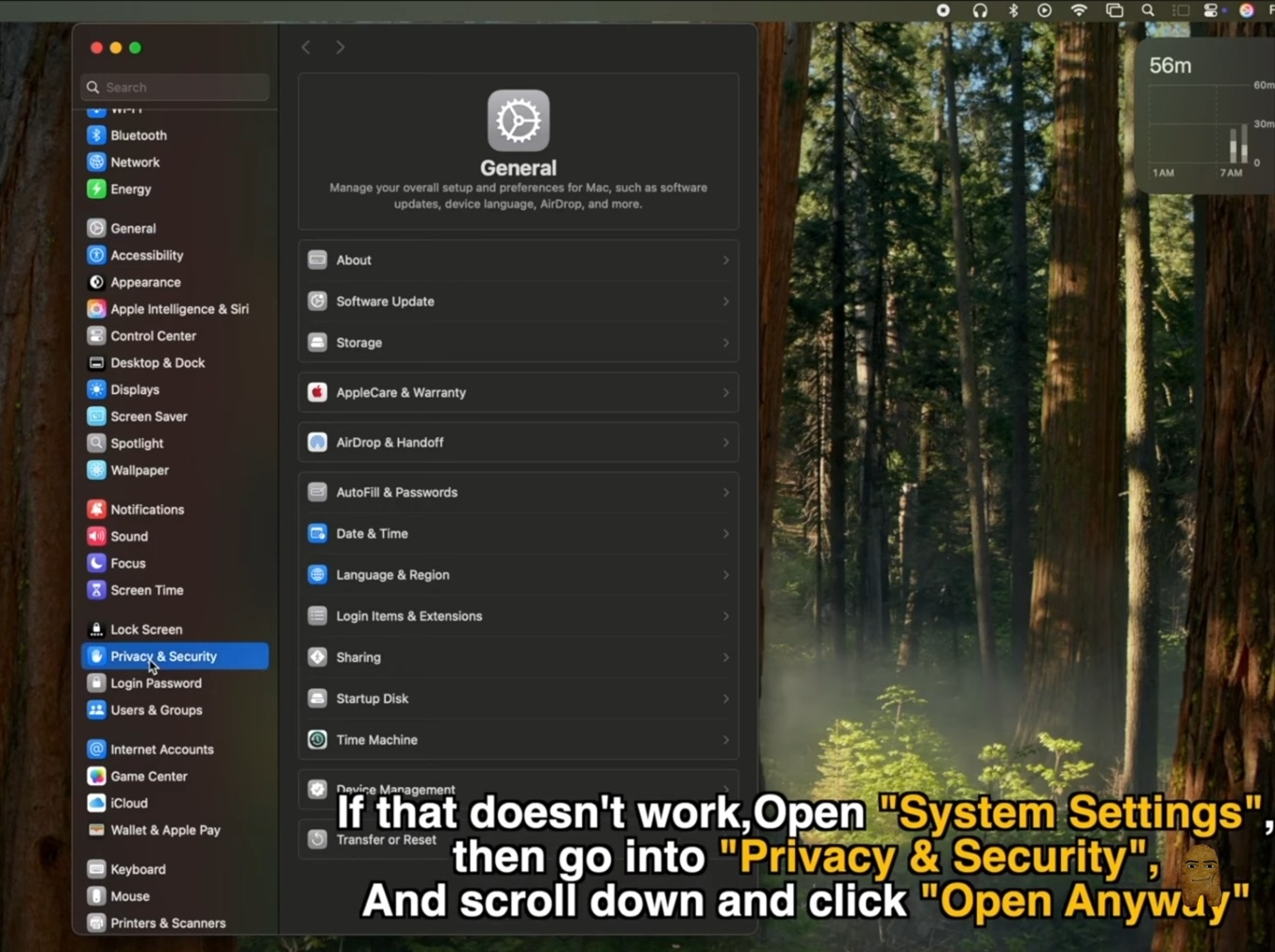 Blocked Nugget App in System Settings