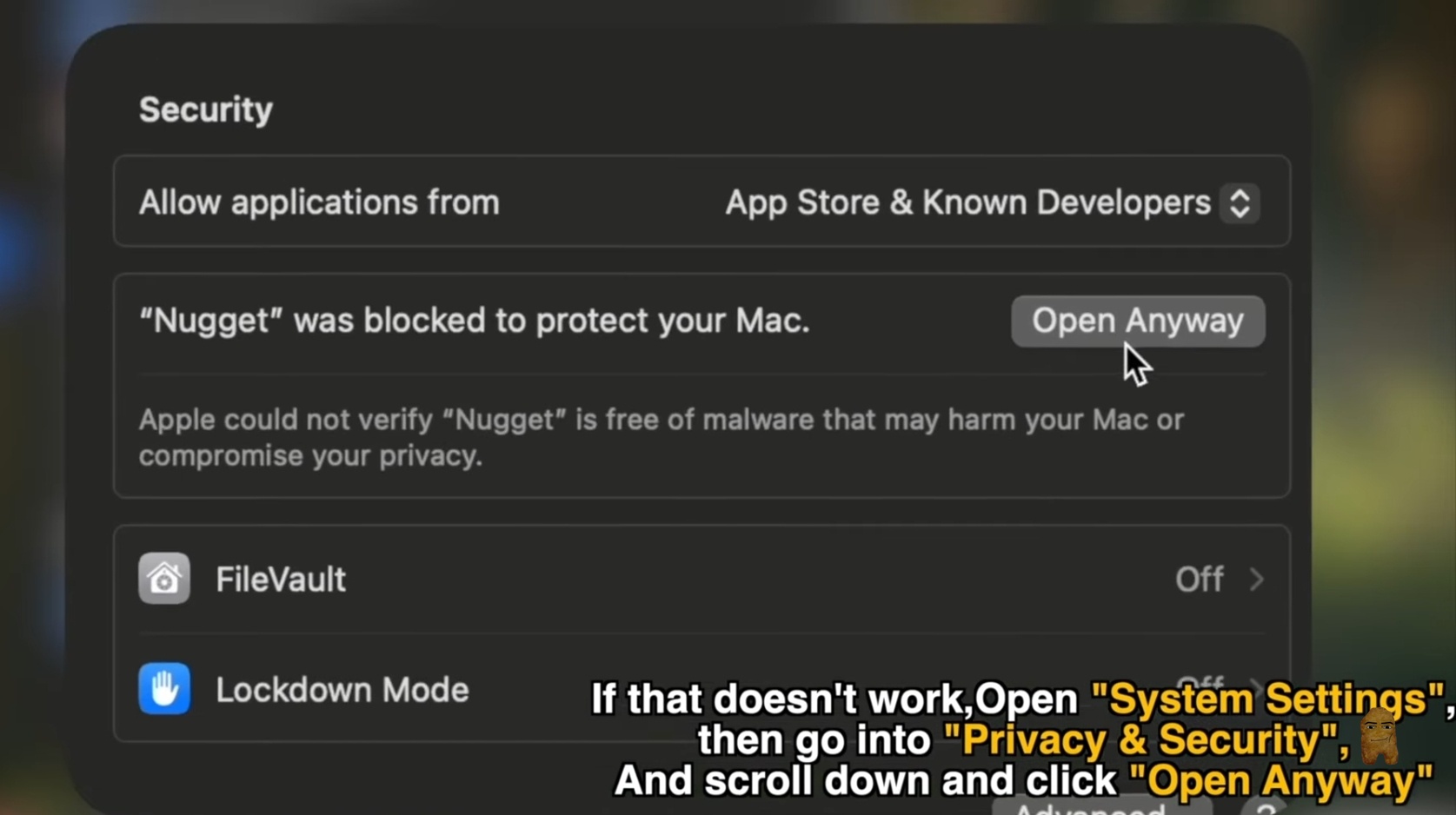 Click Open Anyway Security Bypass Button