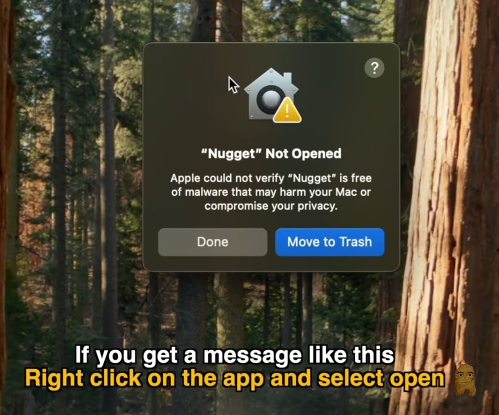Right-click and Open Nugget on Mac