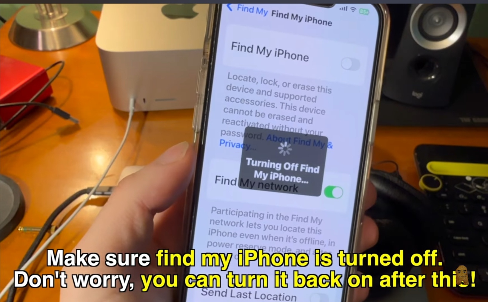 Disable Find My iPhone Toggle
